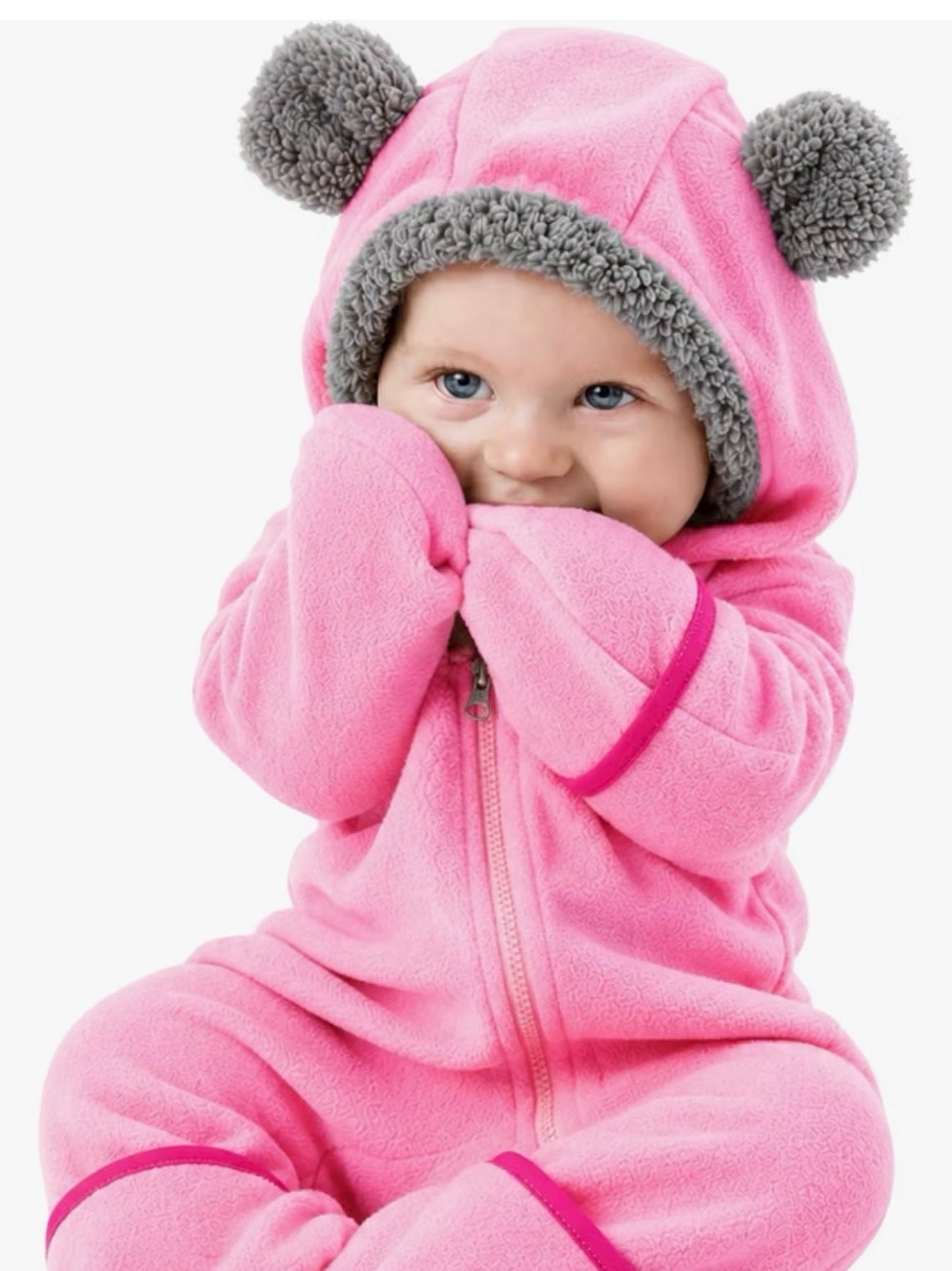 Pink fleece bear snowsuit for baby/Halloween costume